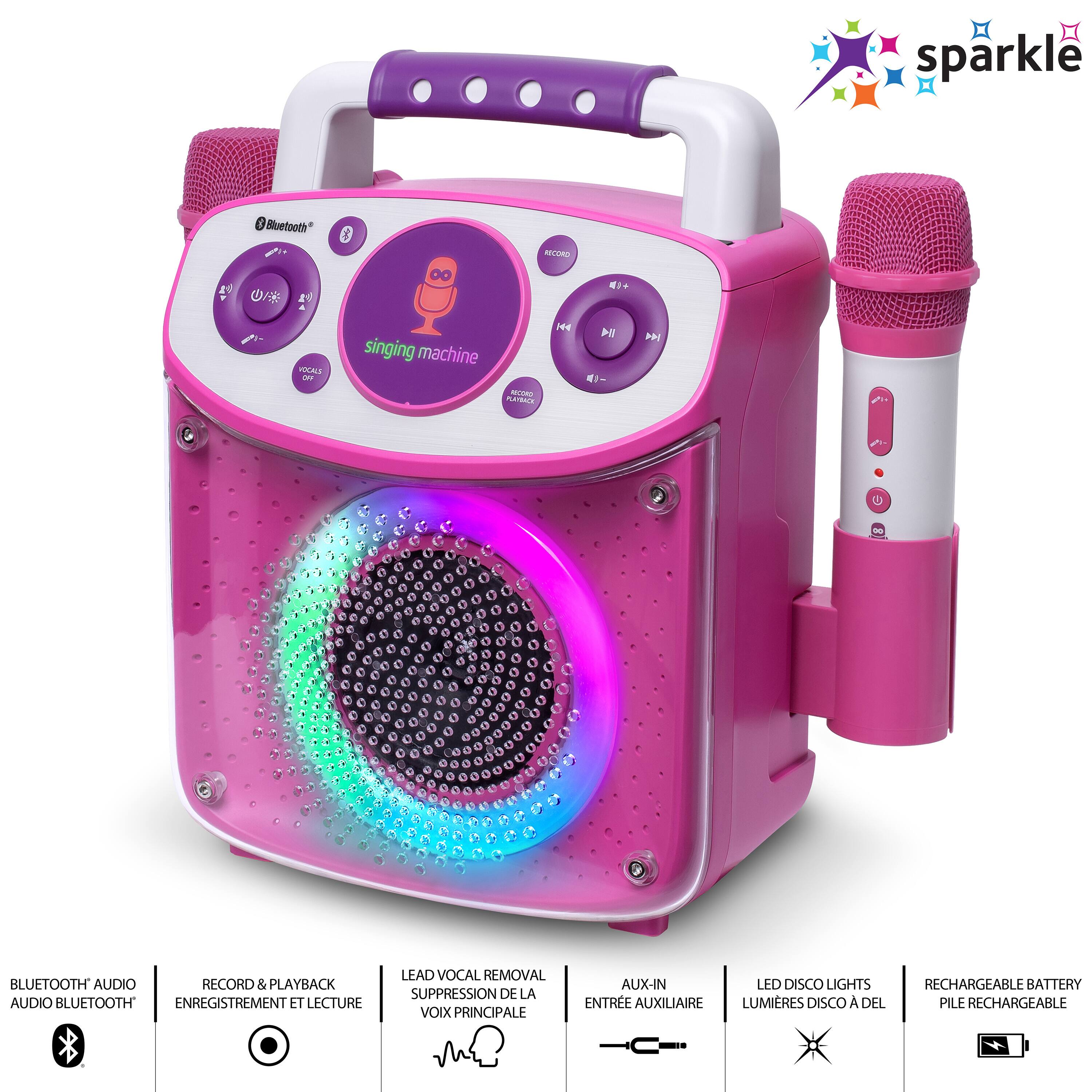 sparkle

Bluetooth

0/*  VOCALS OF
RECORD 8 K4 singing machine RECORD PLAYOACK
+ DIA

BLUETOOTH' AUDIO RECORD & PLAYBACK AUDIO BLUETOOTH ENREGISTREMENT ET LECTURE
LEAD VOCAL REMOVAL SUPPRESSION DE LA VOIX PRINCIPALE
AUX-IN ENTRE AUXILIAIRE
LED DISCO LIGHTS LUMIÈRES DISCO  DEL
RECHARGEABLE BATTERY PILE RECHARGEABLE