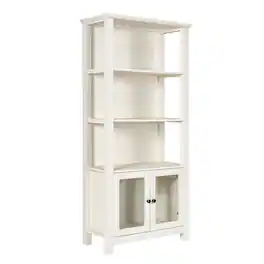 Flash Furniture - Stella Modern Farmhouse Wooden Bookcase and Storage Cabinet with Tempered Glass Doors and 3 Upper Shelves - White
