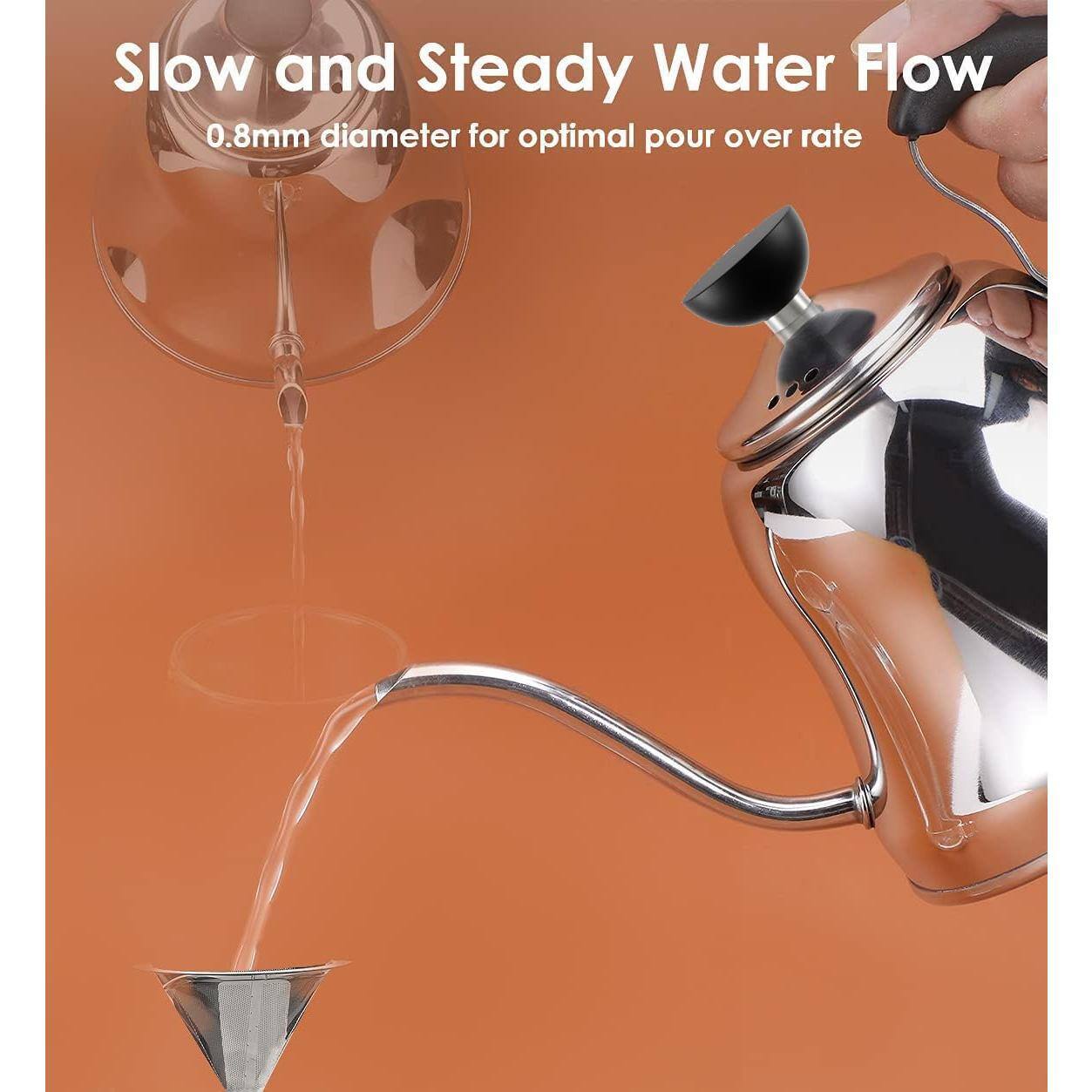 Slow and Steady Water Flow  
0.8mm diameter for optimal pour over rate