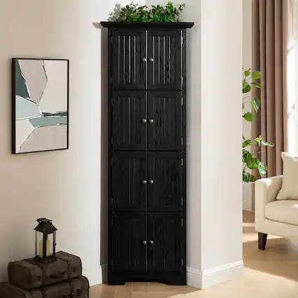 Front. TinyHomie - 4-Tier 72in Corner Kitchen Pantry Storage Cabinet with 8 Doors Tall Storage Cabinet Corner Cabinet and Shelves - Black.