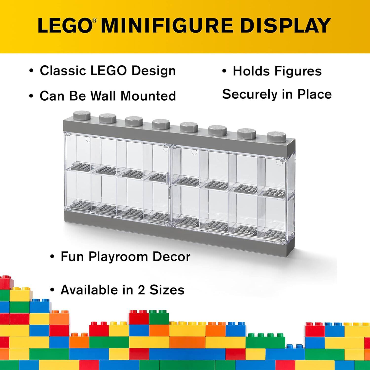 LEGO® MINIFIGURE DISPLAY

- Classic LEGO Design
- Can Be Wall Mounted
- Holds Figures Securely in Place
- Fun Playroom Decor
- Available in 2 Sizes