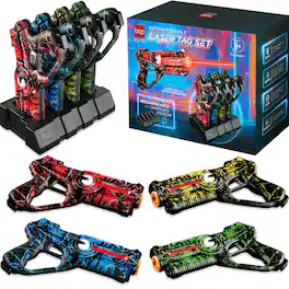 Best Choice Products - Set of 4 Rechargeable Laser Tag Blasters, No Vests w/ Docking - Graffiti Red/Blue/Green/Yellow - Graffiti Red, Blue, Green, & Yellow