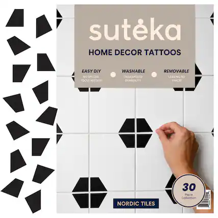 suteka HOME DECOR TATTOOS EASY DIY NO SPECIAL TOOLS NEEDED! WASHABLE GUARANTEED DURABILITY REMOVABLE LEAVING NO TRACE! NORDIC TILES 30 Piece Collection