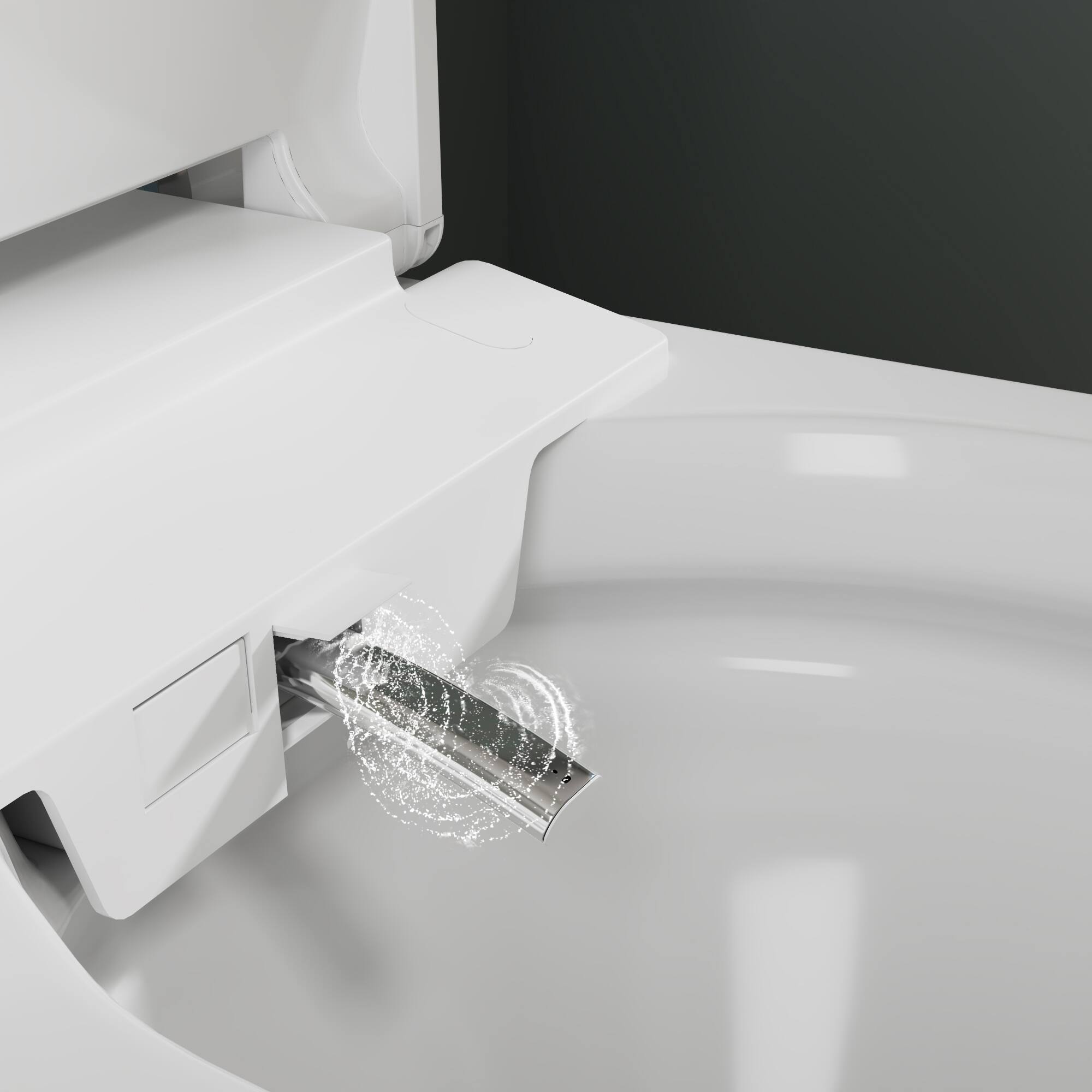 Alt View 6. Famapy - Touchless Smart Toilet with Auto Lid & Auto Flush, Adjustable Bidet Wash, Heated Seat, Warm-Air Dryer, Emergency Flush - White.