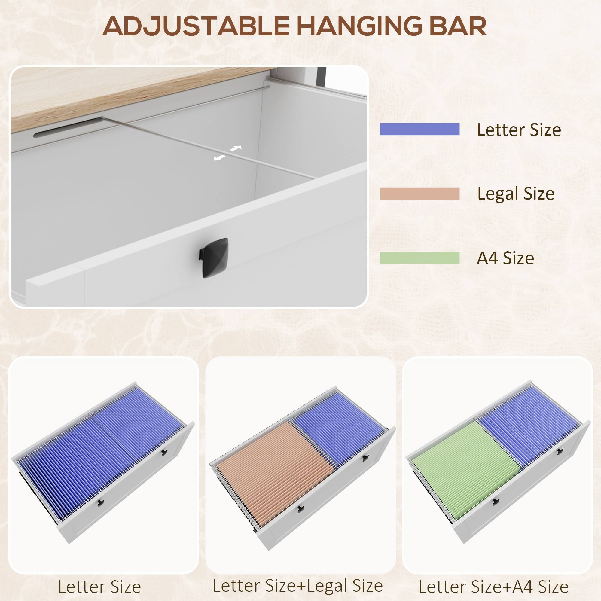 ADJUSTABLE HANGING BAR

- Letter Size
- Legal Size
- A4 Size

Letter Size
Letter Size+Legal Size
Letter Size+A4 Size