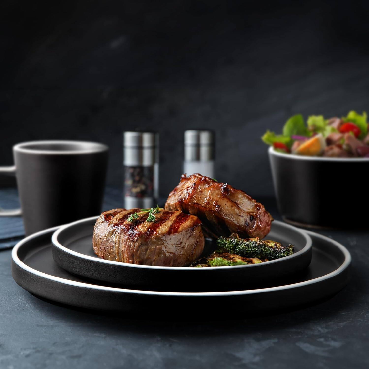Alt View 2. Zulay Kitchen - Zulay Kitchen Terra Stoneware 16-Piece Dinnerware Set, Artisanal Ceramic Plates and Bowls Set Crafted at 2300℉ - Black.