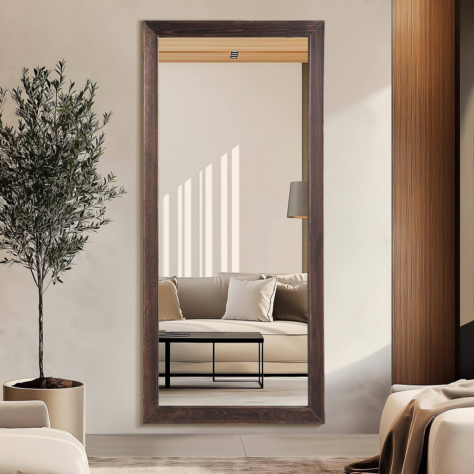 Alt View 2. Hanke - Rustic Farmhouse Full Length Mirror Wood Frame Large Floor Free Standing Leaning Wall For Bedroom Living Room - Rustic Brown 64"L x 21"W.