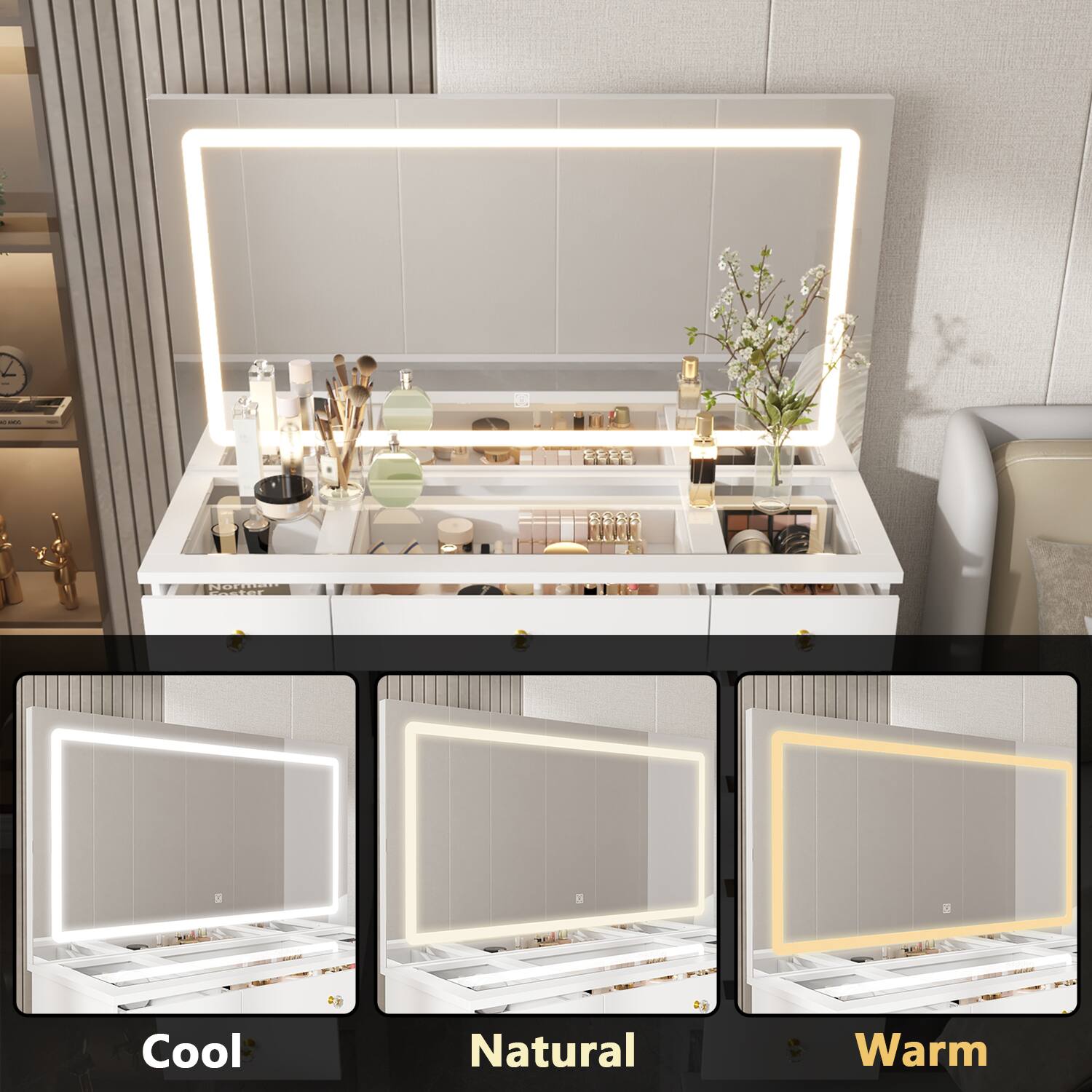 The text in the image is: "Cool Natural Warm."