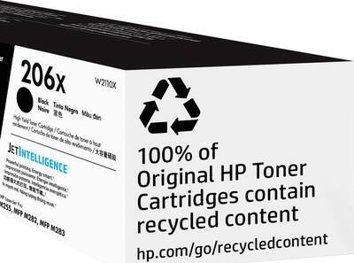 206x W2100X Black Teto Noire Negro  
Mas den Conido Conidgn I Corouche tne de de oner oto  
JETINTELLIGENCE  
100% of Original HP Toner Cartridges contain recycled content  
hp.com/go/recycledcontent