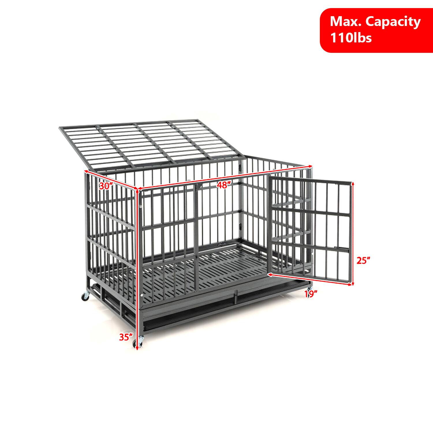 Max. Capacity 110lbs  
30" x 48" x 25" x 19" x 35"