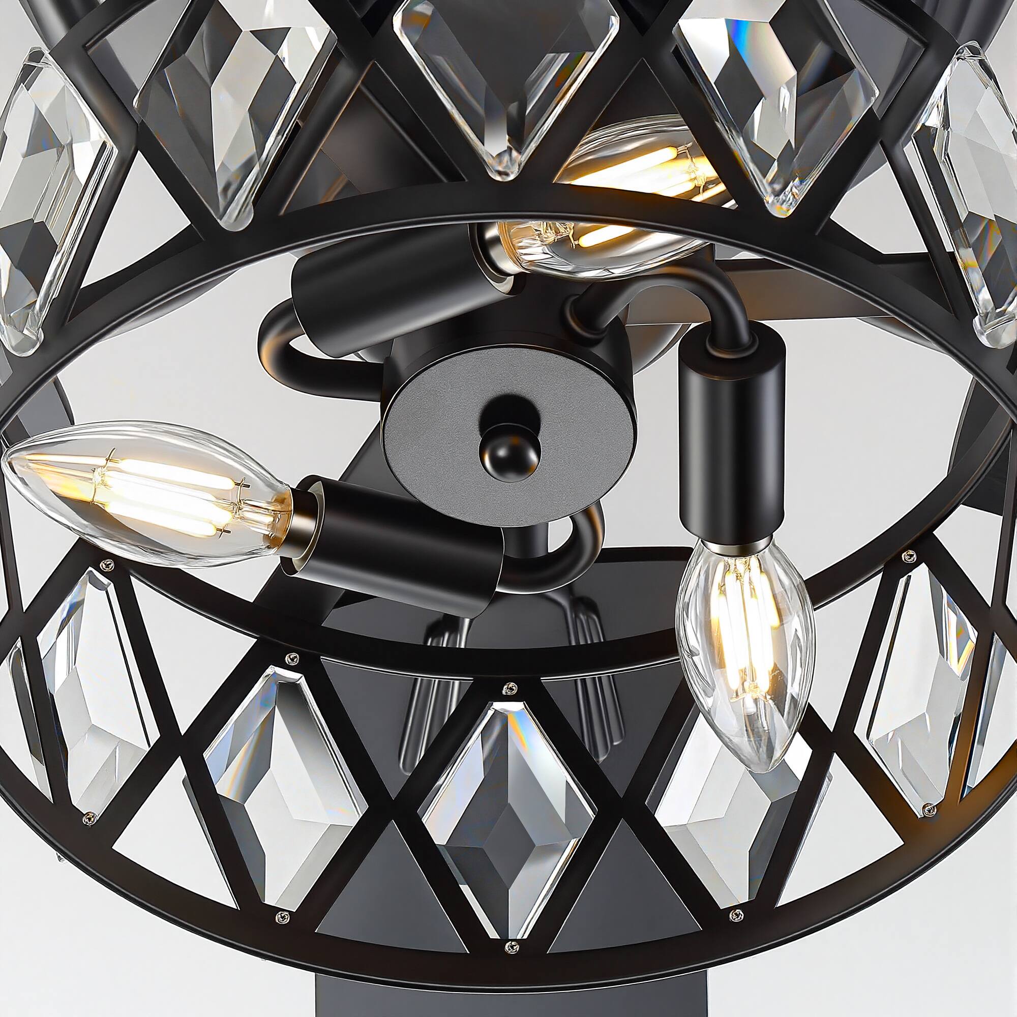 Alt View 10. Breezary - 52'' Flush Mount Ceiling Fan with Light Kit, Low Profile Indoor Crystal Fan, 5 Blades, 6-Speed DC Motor, Remote, Timer - Black with Two-tone Wood Grain Blades.