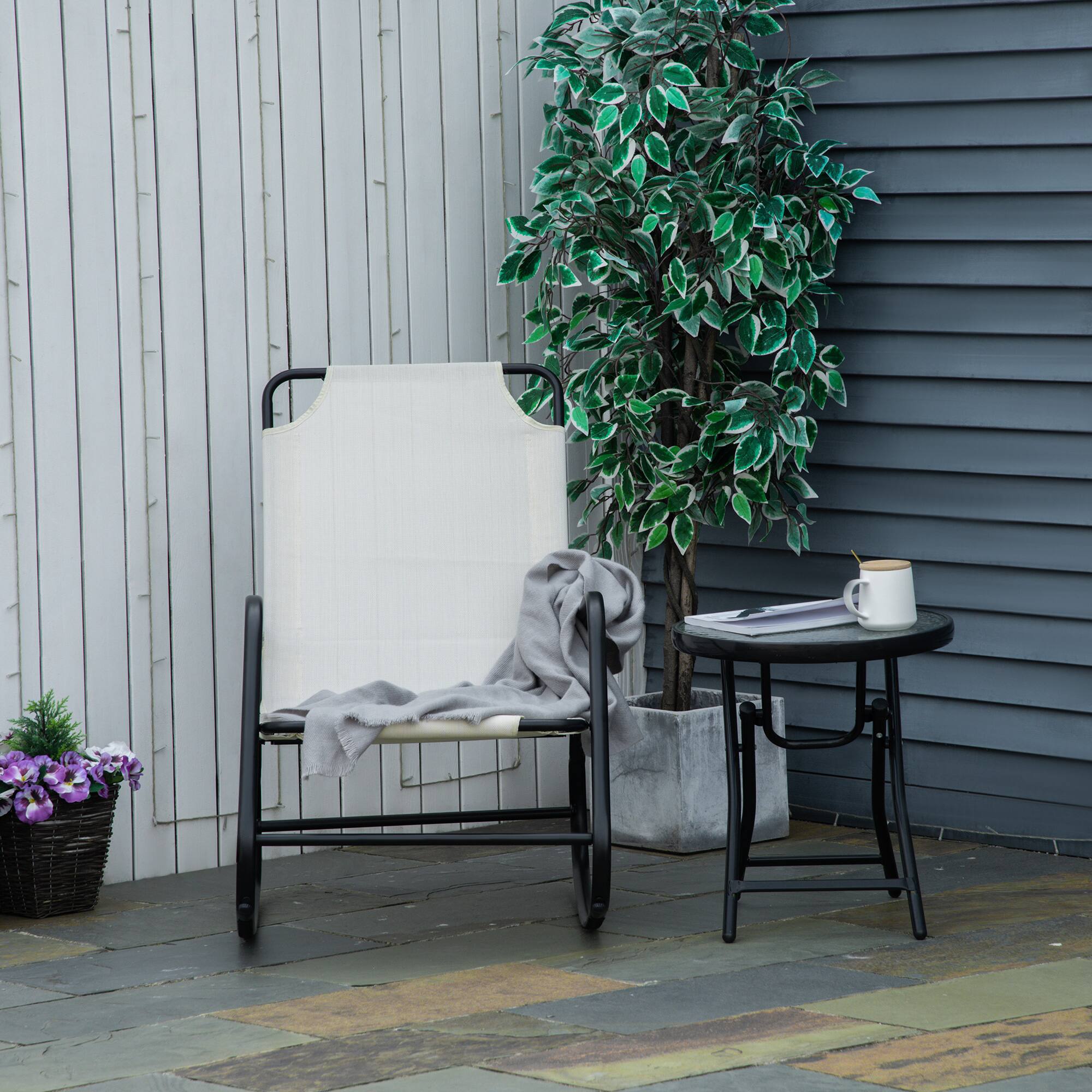 Alt View 3. Outsunny - Garden Rocking Chair, Outdoor Indoor Sling Fabric Rocker for Patio, Balcony, Porch, Cream White - Cream White.