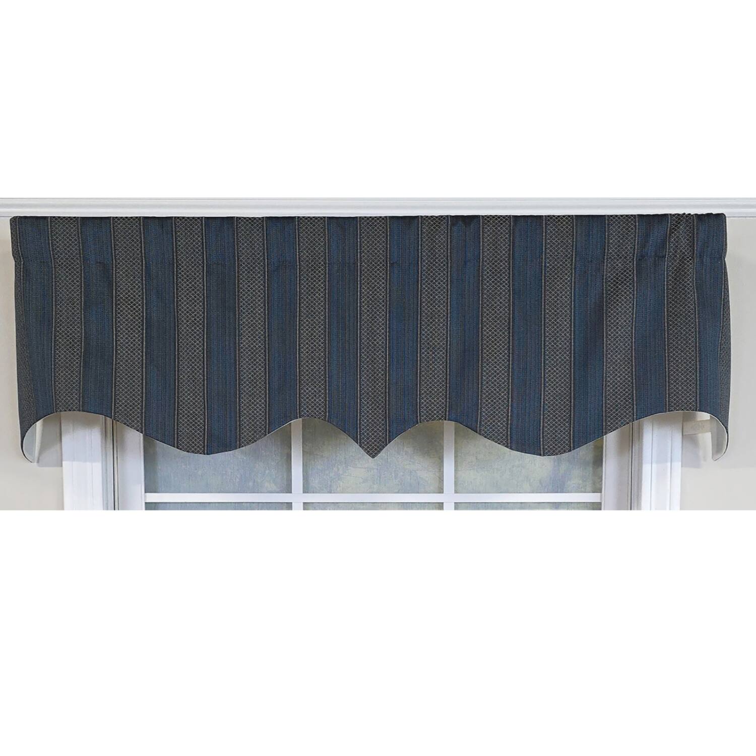 Left. RLF Home - RLF Home 100% Cotton Bronte Regal With Poly/Cotton Ivory lining Rod Pocket Valance 50" x 16" Navy - Navy.