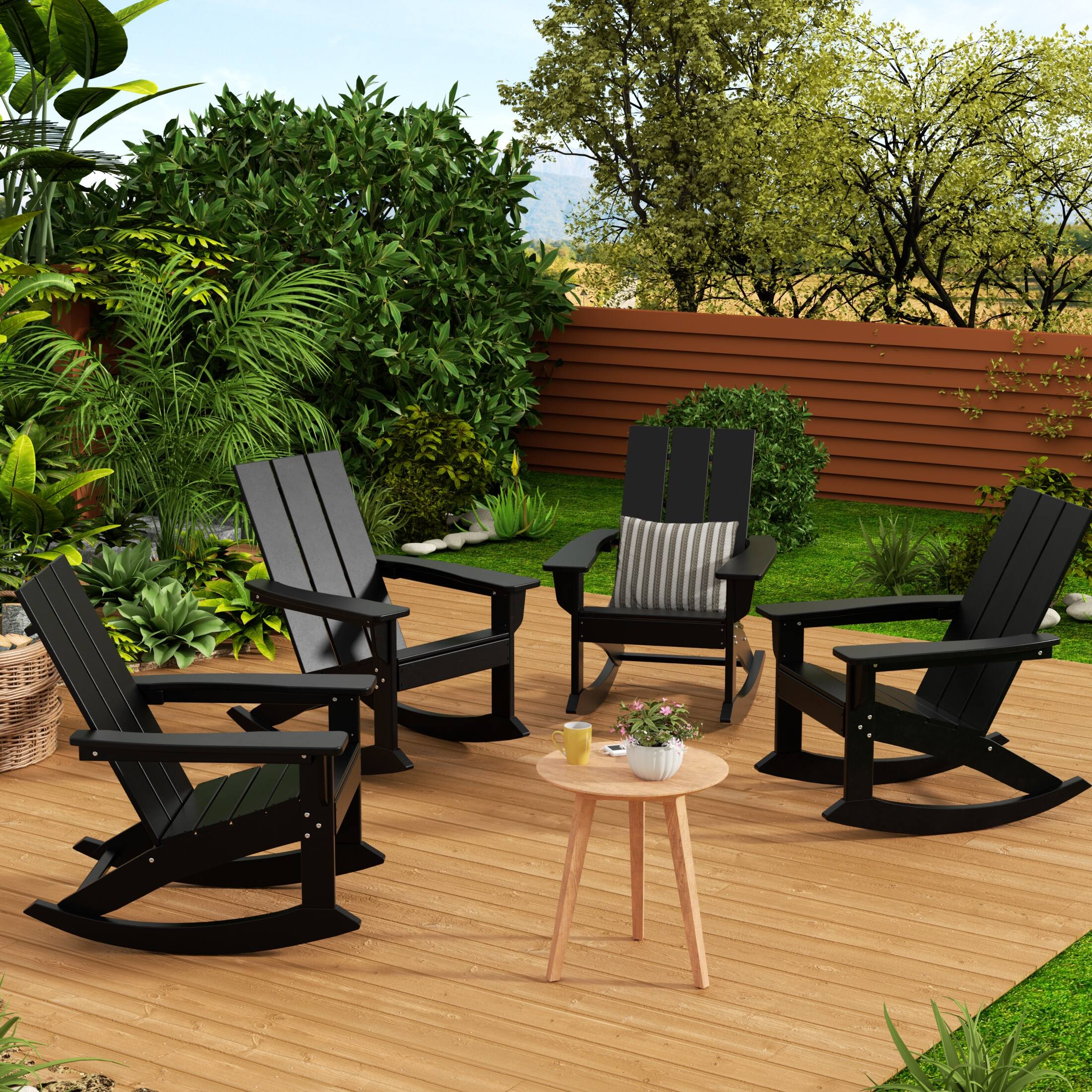 Angle. WestinTrends - WestinTrends Ashore Outdoor Patio Modern Adirondack Rocking Chair (Set of 4) - Black.