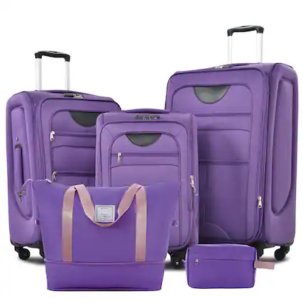 Front. ELEMENT ACE - Expandable Softside Luggage Set - 5 Piece Spinner Suitcase with Duffel Bag - Purple.