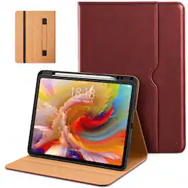 DTTO - Case for iPad Pro 13 Inch M5/M4,Premium Leather Business Folio Stand Cover with Pencil Holder, Auto Wake/Sleep - Burgundy Red