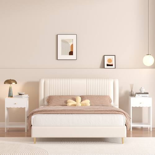 Back. LUCKY ONE - 26.8" Assembled Nightstand 1-Drawer 1-Shelf Scalloped Edge - White.