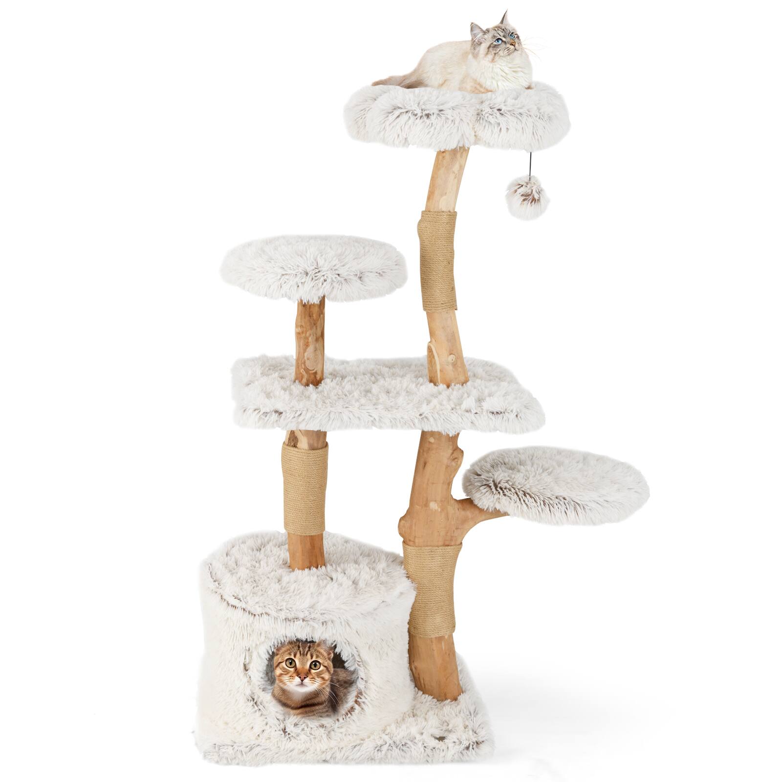 Alt View 9. Gymax - Gymax 53'' Tall Natural Branch Wooden Cat Tower w/ Jute Scratching Posts Plush Perch.