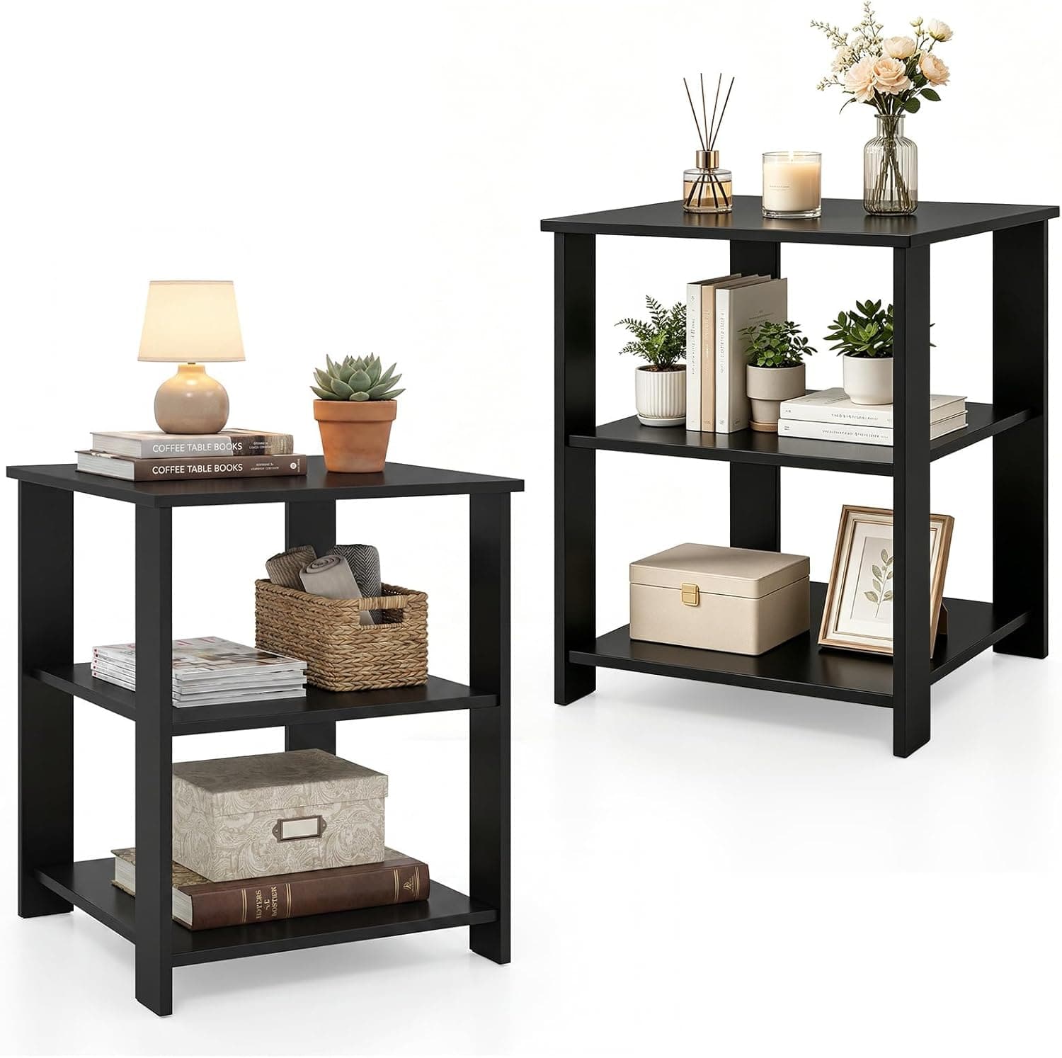 Gymax - 2PCS 3-Tier End Table Square Side Table w/Open Storage Shelves for Living Room - Black price history on PriceWatchPro