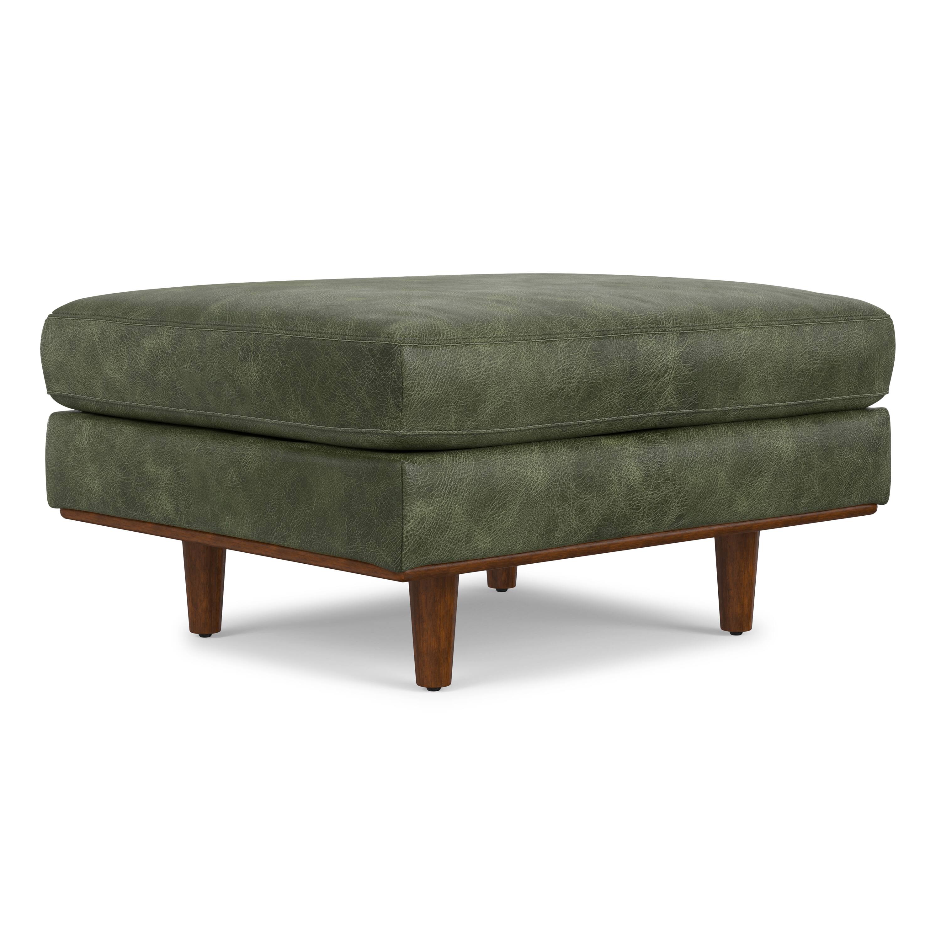 Alt View 1. Simpli Home - Morrison 33 inch Wide Mid-Century Modern Table Ottoman in Moss Green Genuine Leather - Moss Green.