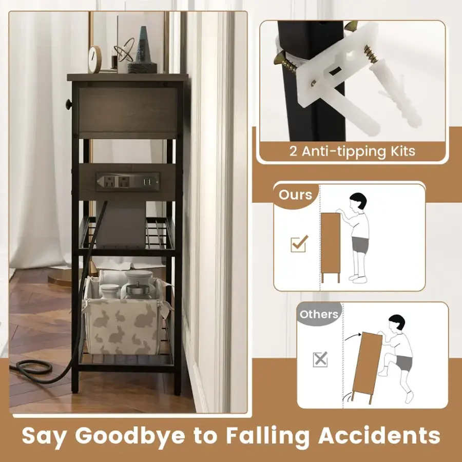 The text on the image is grouped and corrected as follows:

"2 Anti-tipping Kits Ours Say Goodbye to Falling Accidents Others"