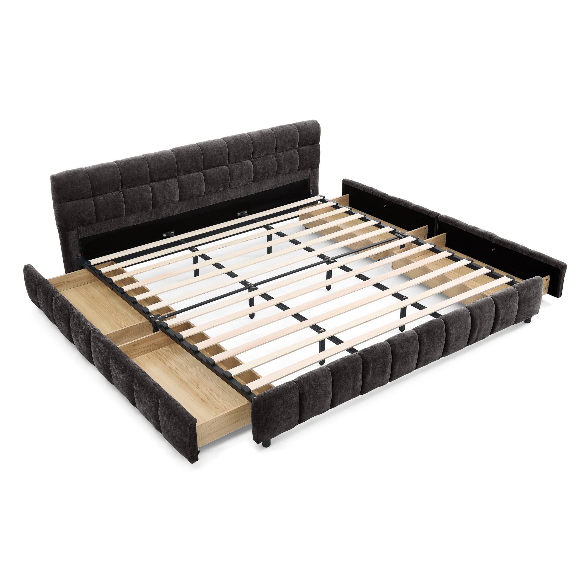 Alt View 5. Anysun - King Chenille Upholstered Bed Frame with Headboard - Solid Construction & Storage Drawer. - Grey.