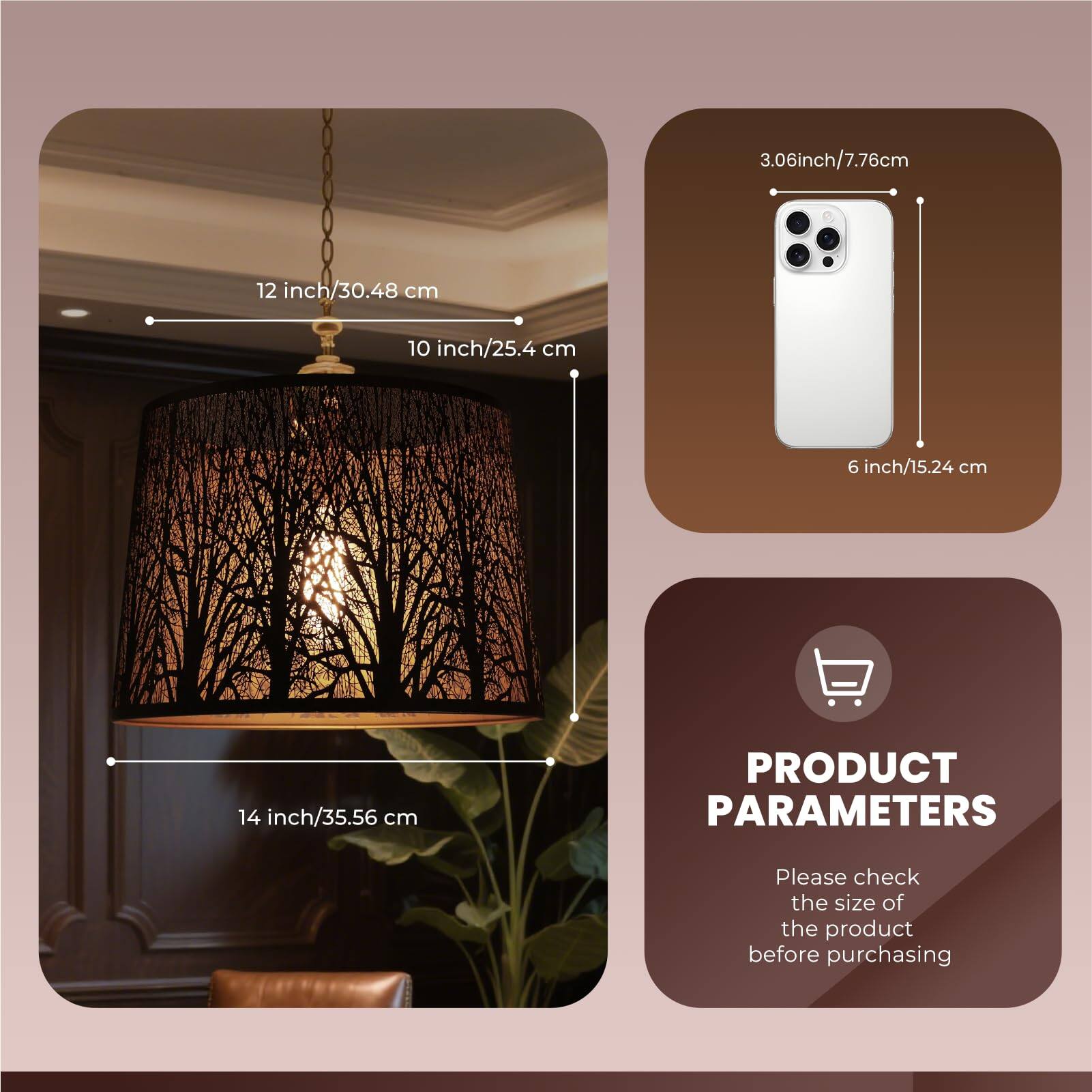 12 inch/30.48 cm, 10 inch/25.4 cm, 14 inch/35.56 cm, 3.06inch/7.76cm, 6 inch/15.24 cm, PRODUCT PARAMETERS, Please check the size of the product before purchasing