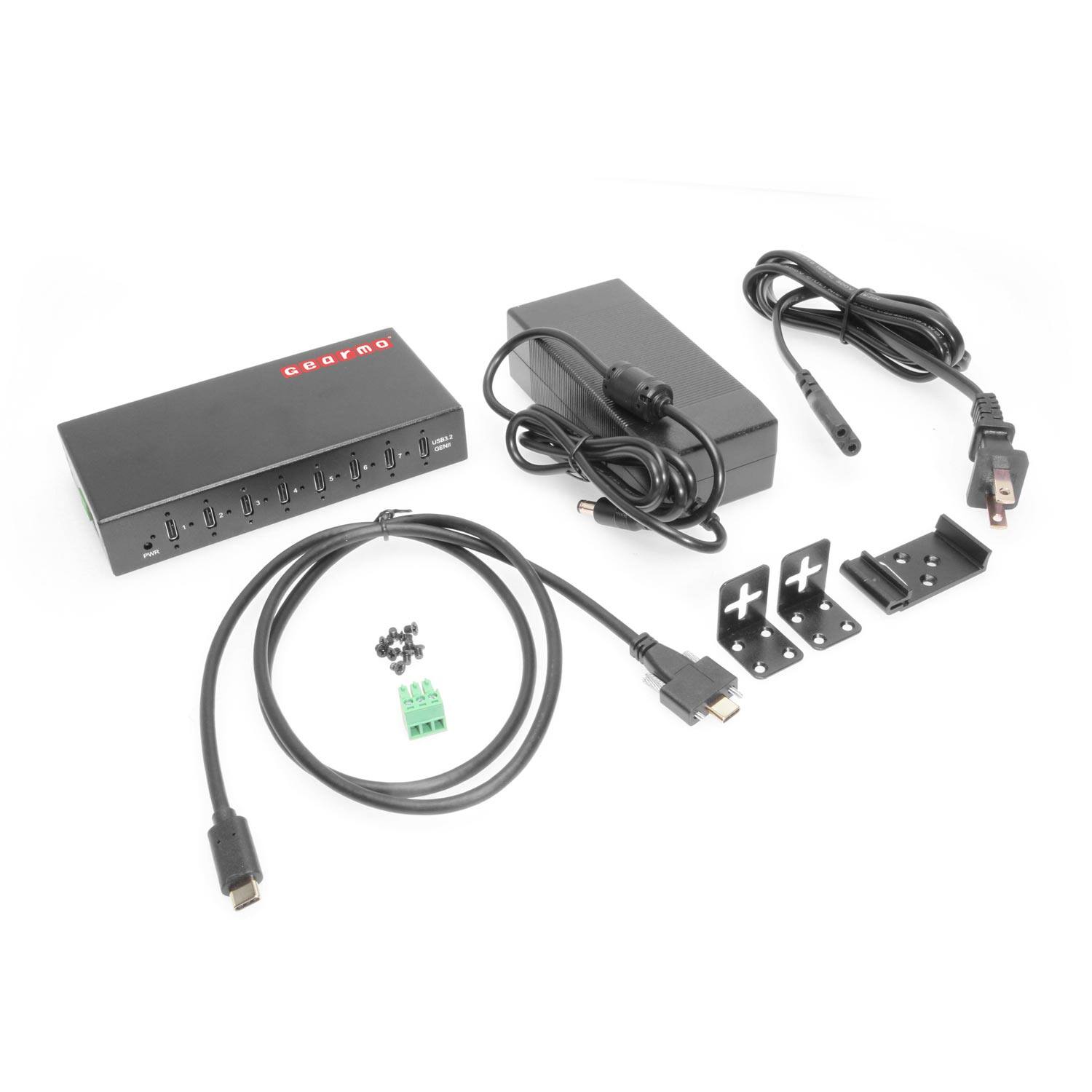 Alt View 2. Gearmo - 7-Port USB 3.2 Gen 2 USB-C Hub - 10Gbps - Surge Protection - Screw Locking Ports - Surface & DIN Mount Ready - Black.