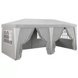 Outsunny - 19 x 10' Pop Up Canopy Tent with 6 Removable Sidewalls, 4 Windows, Large Ez Up Canopy with Adjustable Height - Light Gray