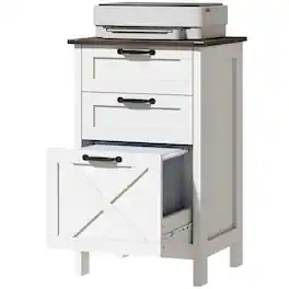 Homcom - File Cabinet with 3 Drawers, Rustic Farmhouse Office Storage Cabinet for A4, Letter Size - White