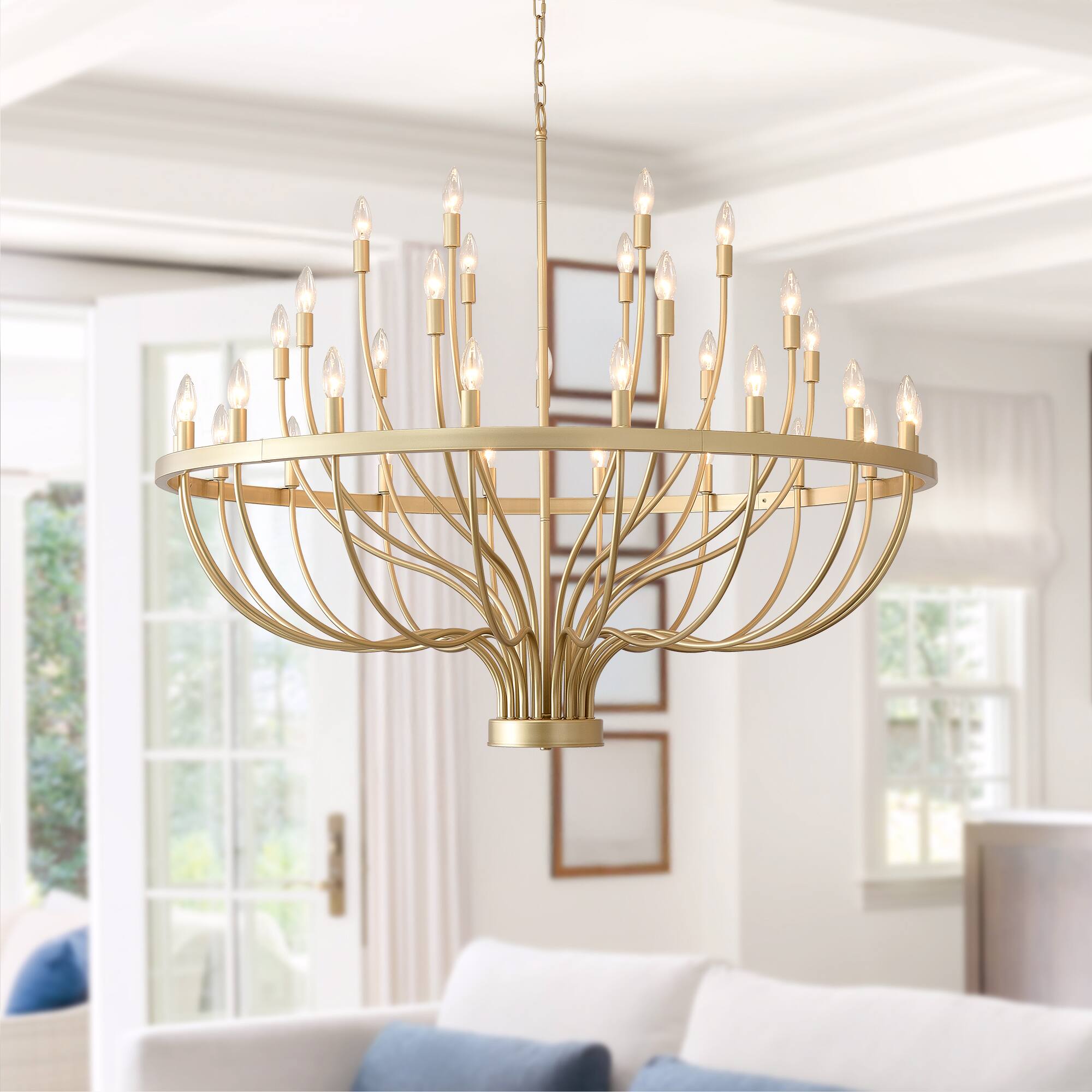 Front. RYHNUYNE - 33-Light Gold Chandelier 47.2in Candle Chandelier Modern Farmhouse Pendant Lighting Fixture for Kitchen Foyer Entryway - Gold.