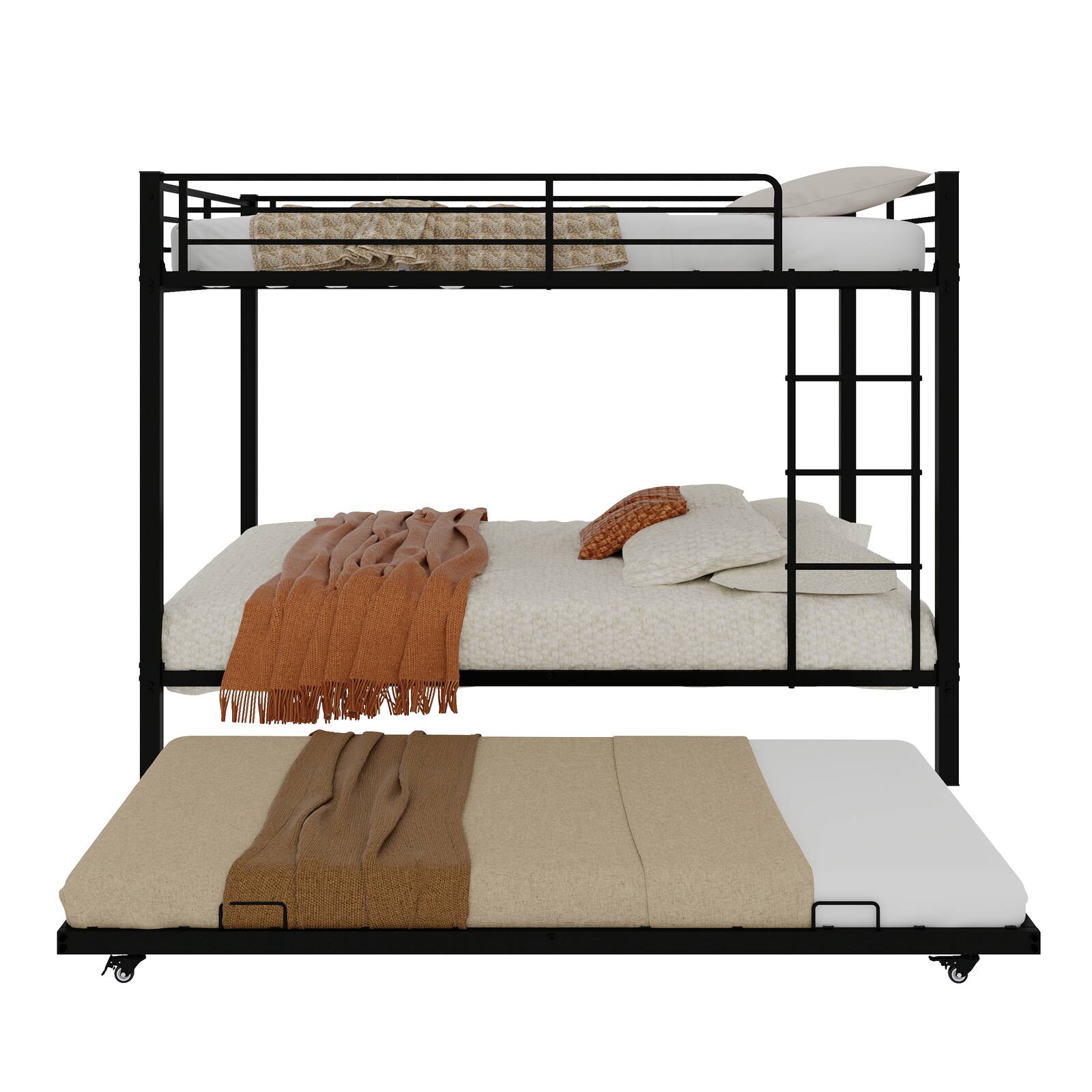 Alt View 9. Loheer - Loheer Heavy Duty Queen Size Metal Bunk Bed Square Tube Iron Frame Safety Rails - Black.