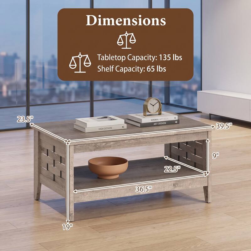 Dimensions  
Tabletop Capacity: 135 lbs  
Shelf Capacity: 65 lbs  

23.5"  
39.5"  
9"  
22.5"  
36.5"  
19"