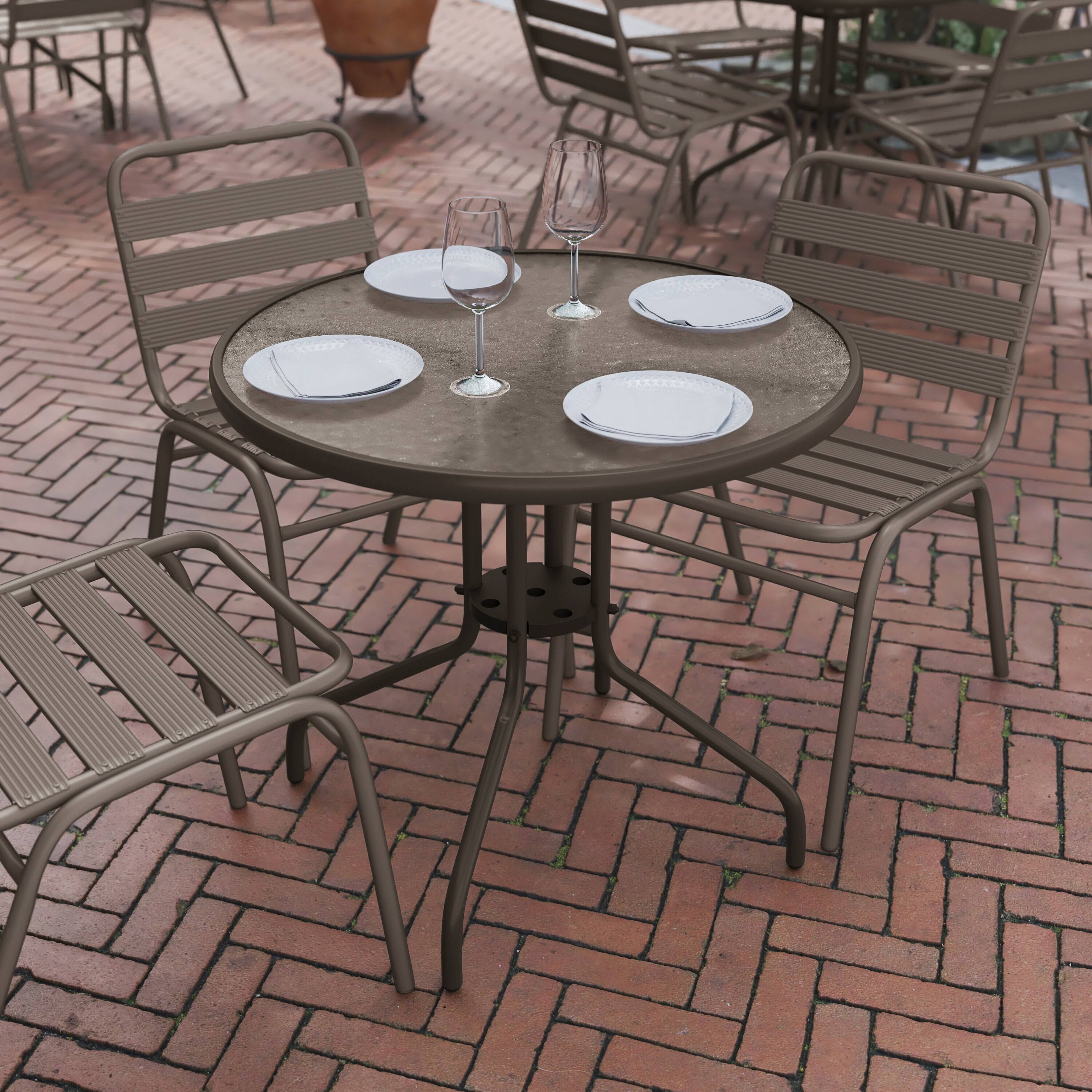 Alt View 2. Flash Furniture - Bellamy 31.5'' Bronze Round Tempered Glass Metal Table - Brown.