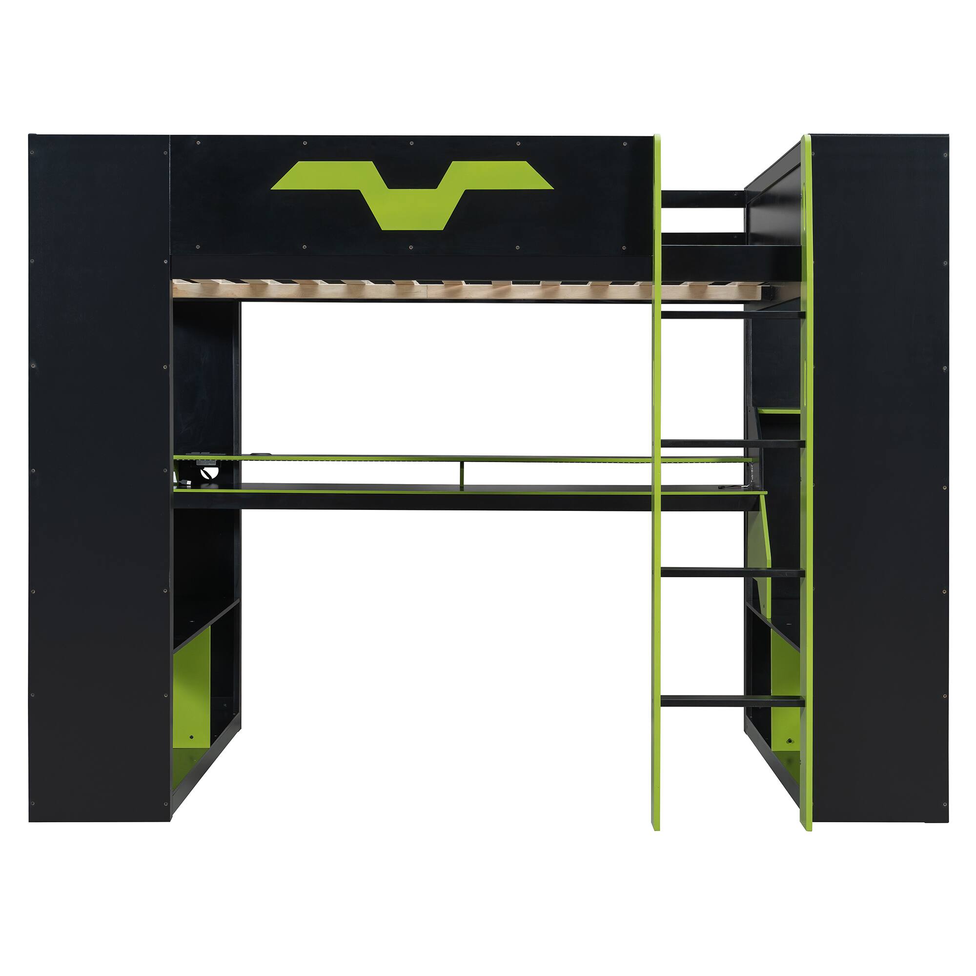 Alt View 6. Anysun - Full Size Wood Loft Bed with Power Outlet & USB/Type-C Ports, Integrated Cable Management, and RGB Light - Green.