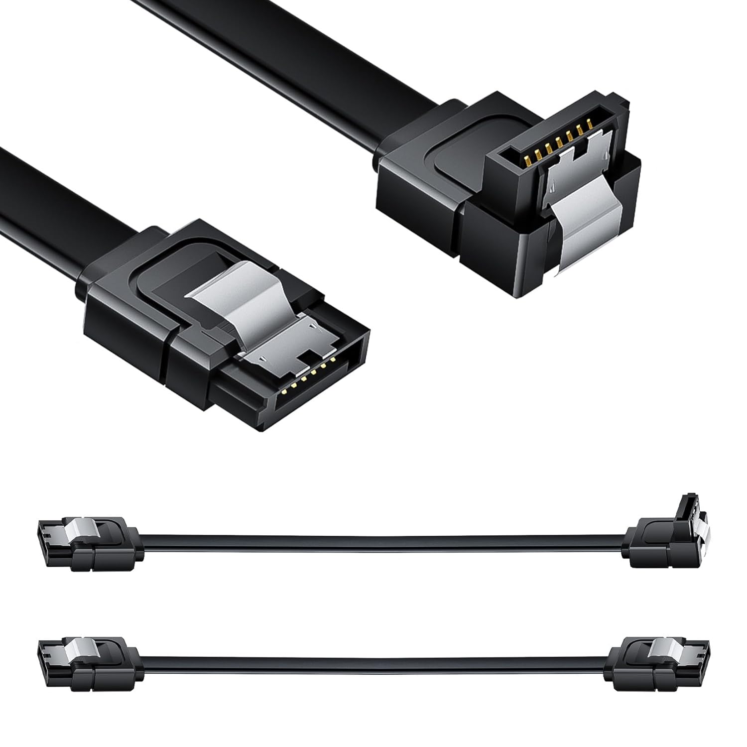 Alt View 3. Core Tech - SATA III Data Cable 2-Pack – Right-Angle & Straight 90° SATA 3 Cables, 6Gbps Tangle-Free with Locking Latch for HDD/SSD - Black.