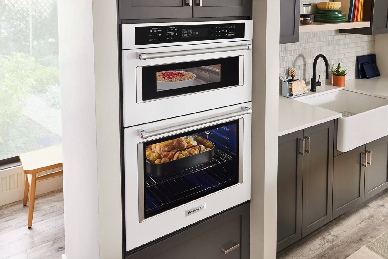Alt View 16. KitchenAid - 30" Built-In Electric Convection Double Wall Combination with Microwave and Air Fry Mode - White.