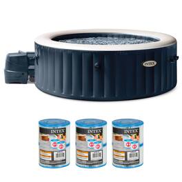 Intex - PureSpa Plus Inflatable Bubble Jet Hot Tub & Replacement Filters (6 Pack) - Blue