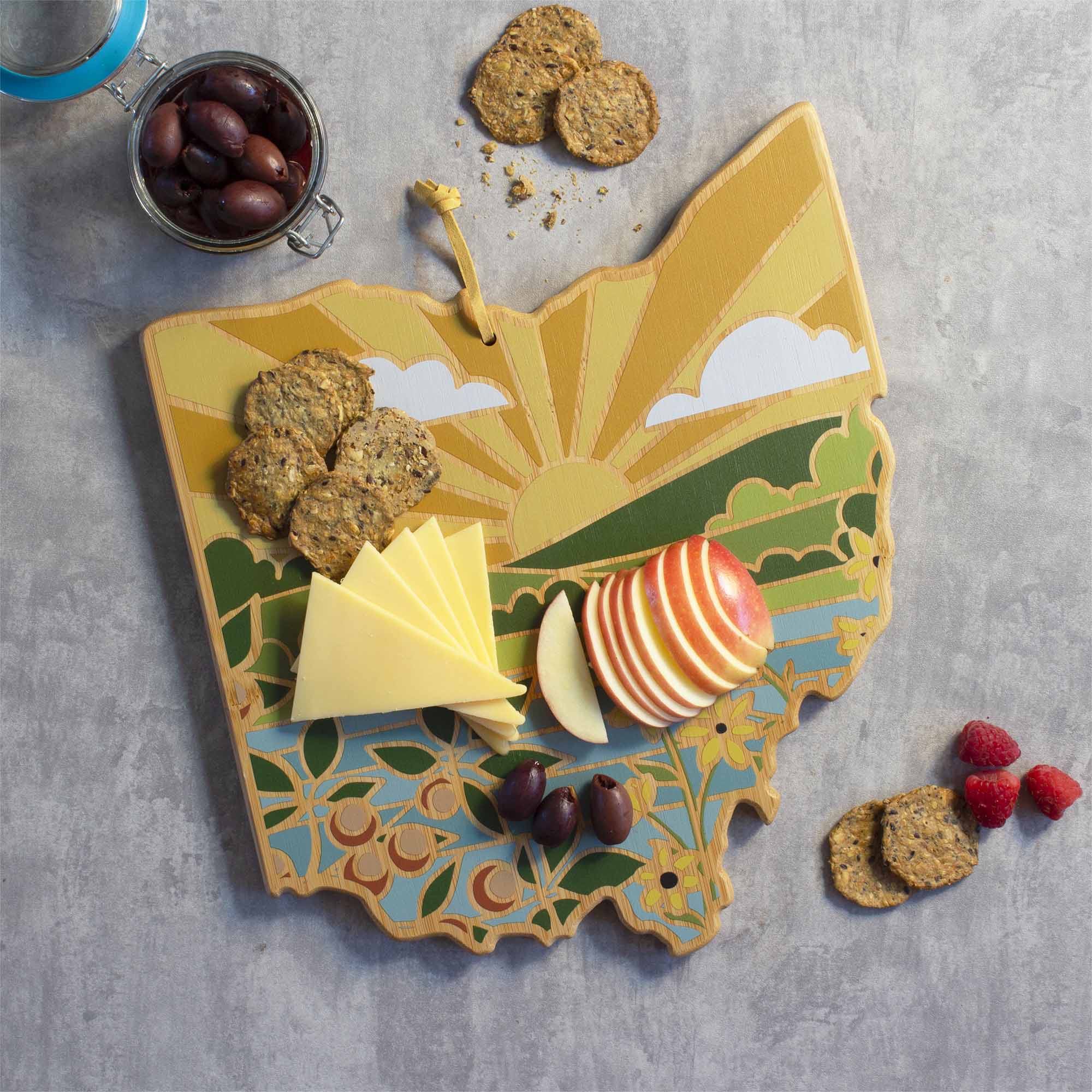 Angle. Totally Bamboo - Ohio Cutting Board with Artwork by Summer Stokes.
