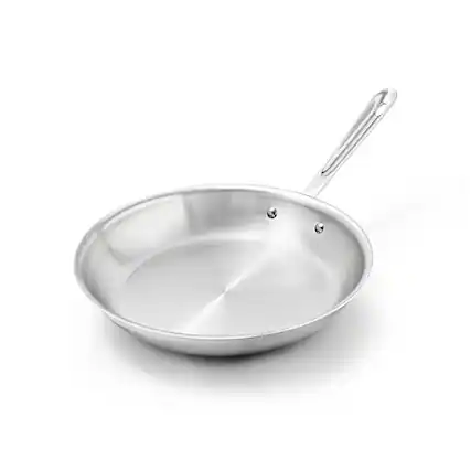 Front. All Clad - All-Clad 12" Stainless Steel Fry Pan, 3-Ply Bonded Cookware, Silver - Silver.