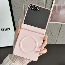 Dteck - for Samsung Galaxy Z Flip8 Magnetic Case with Built-In Screen Protector,Full Hinge Protection Shockproof PC TPU Cover - Pink