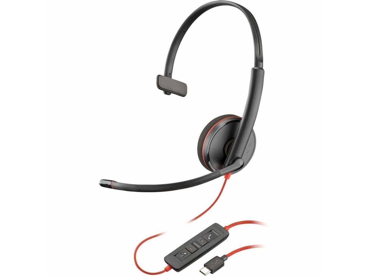 Alt View 1. HP - Poly Blackwire 3210 USB-C Monaural Headset w/Adapter - 32 Ohm - 5.2ft - Omni Mic - Black.
