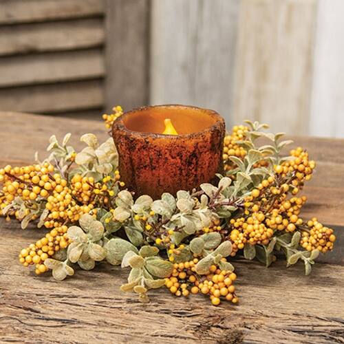 Angle. BreeBe - *Pebble Creek Candle Ring 3"  Mustard - Multicolor.