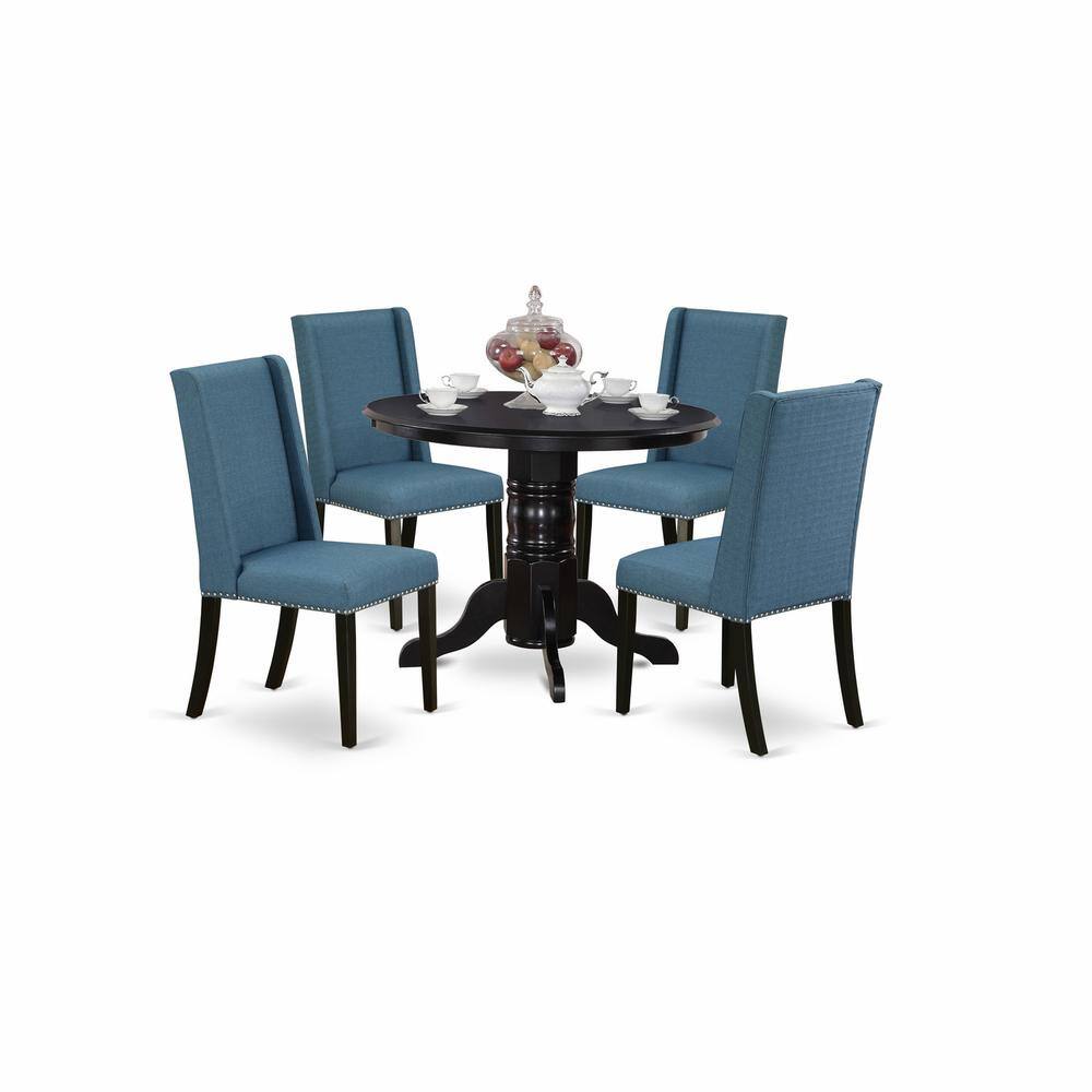 Angle. East West Furniture - Dining Room Set Black - Brown.