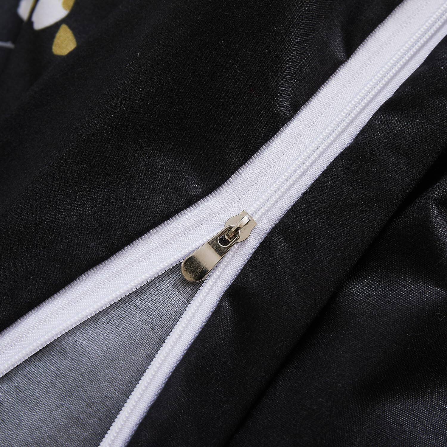 Alt View 2. Earthley Blooms - Soft Duvet Cover Set With Zipper Closure And Corner Ties Blossombranch Floral Printed Pattern Design 3 - Black-Queen.