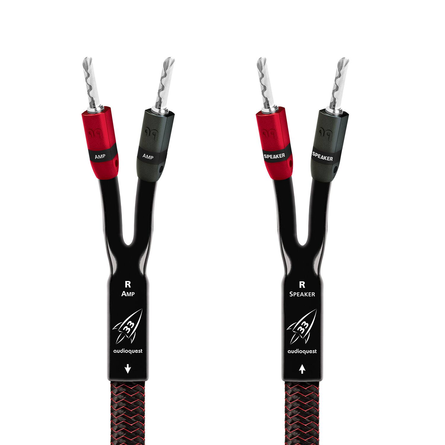 AudioQuest - Rocket 33 Full-Range 9' Analog Speaker Cable w/ SureGrip 300 Connectors with Banana to Banana Connectors - Red on Black