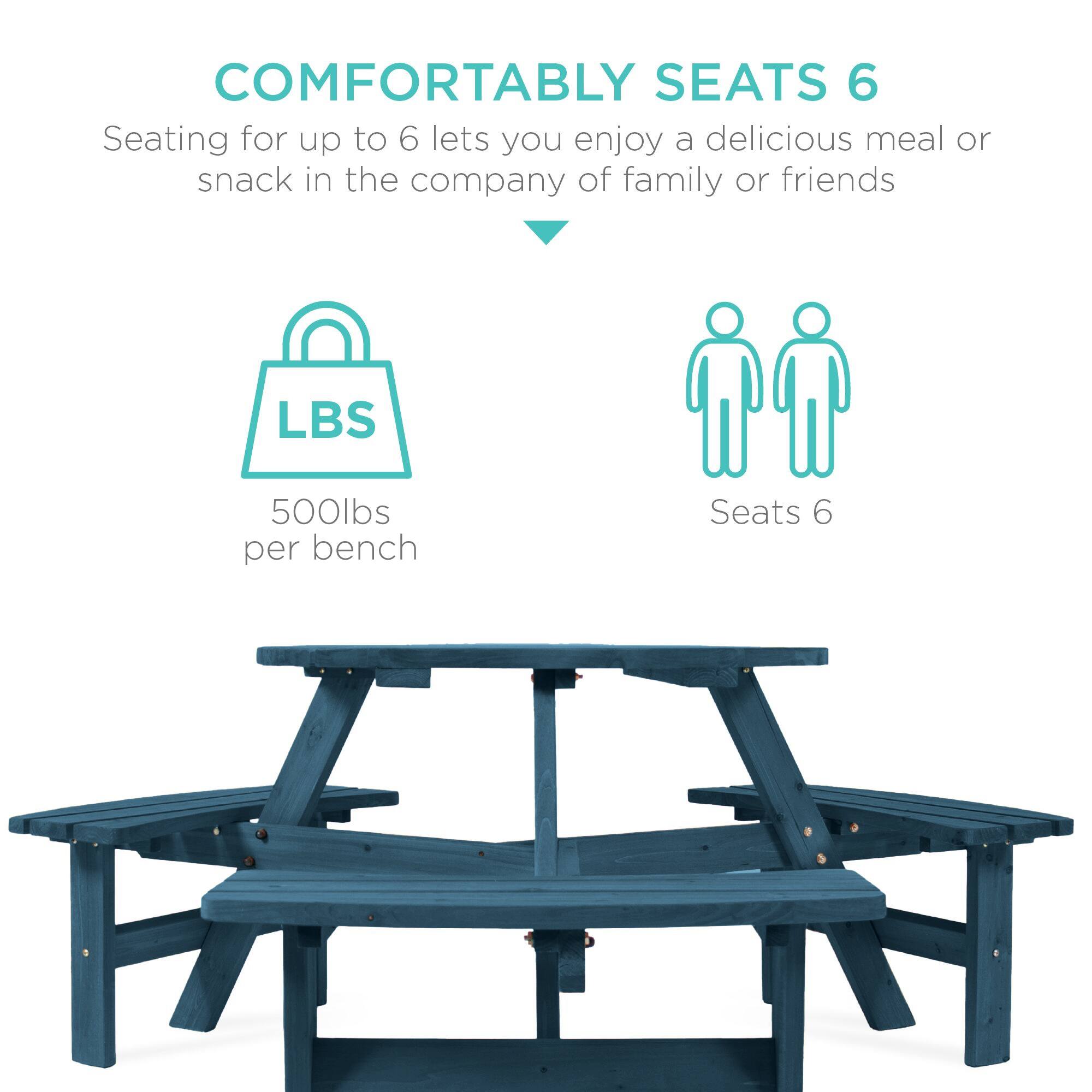 COMFORTABLY SEATS 6  
Seating for up to 6 lets you enjoy a delicious meal or snack in the company of family or friends  

LBS  
500lbs per bench  

Seats 6