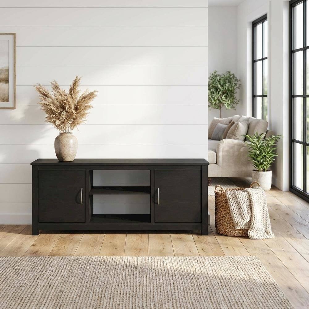 Alt View 1. FurniFact - Wooden TV Stand for 65 Inch Screens with Storage and Modern Design - Black.
