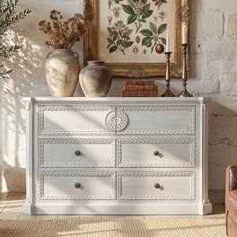 Homsee - Fully Assembled Solid Wood 5 Drawer Dresser, Classic Vintage Chest of Drawers for Bedroom or Living Room - White