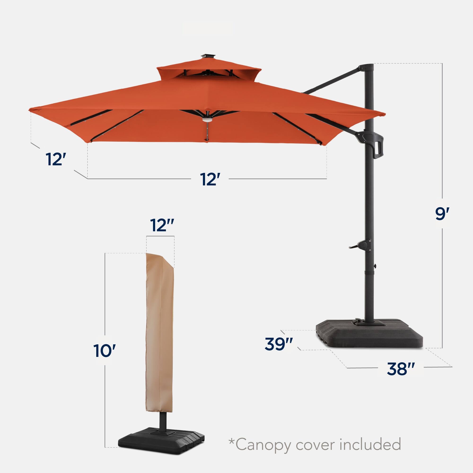 12' 12' 12" 9' 10' 39" 38" *Canopy cover included